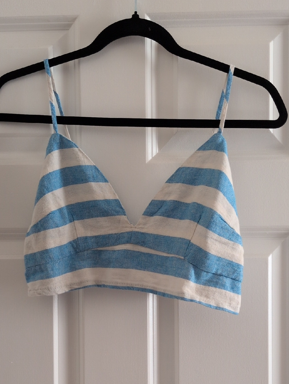 a new day Blue & White Striped Linen-Blend Cropped Bralette